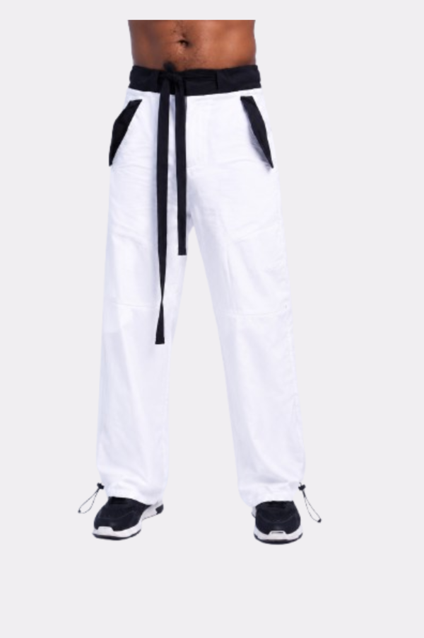 Monochrome Utility Drawstring Cargo Pants – White & Black