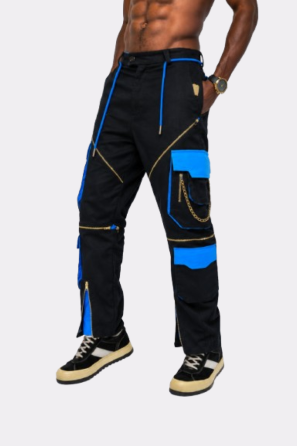 Electric Utility Multi-Zip Cargo Pants – Black & Blue